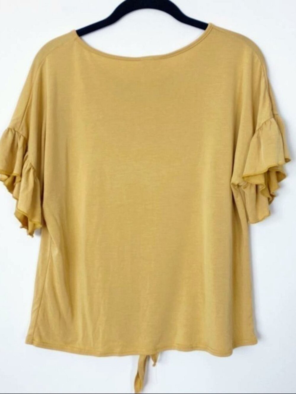 Yellow Flutter Sleeve Front Tie Knit Tee Summer Top - Picture 2 of 2